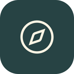 Compass icon with dark green background.
