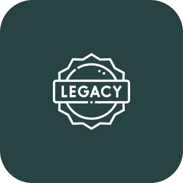 Legacy logo on dark green background.