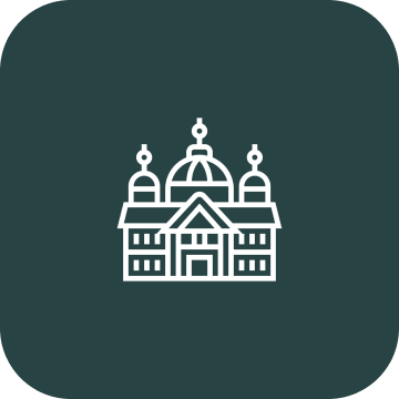 Icon of a mosque on dark background.