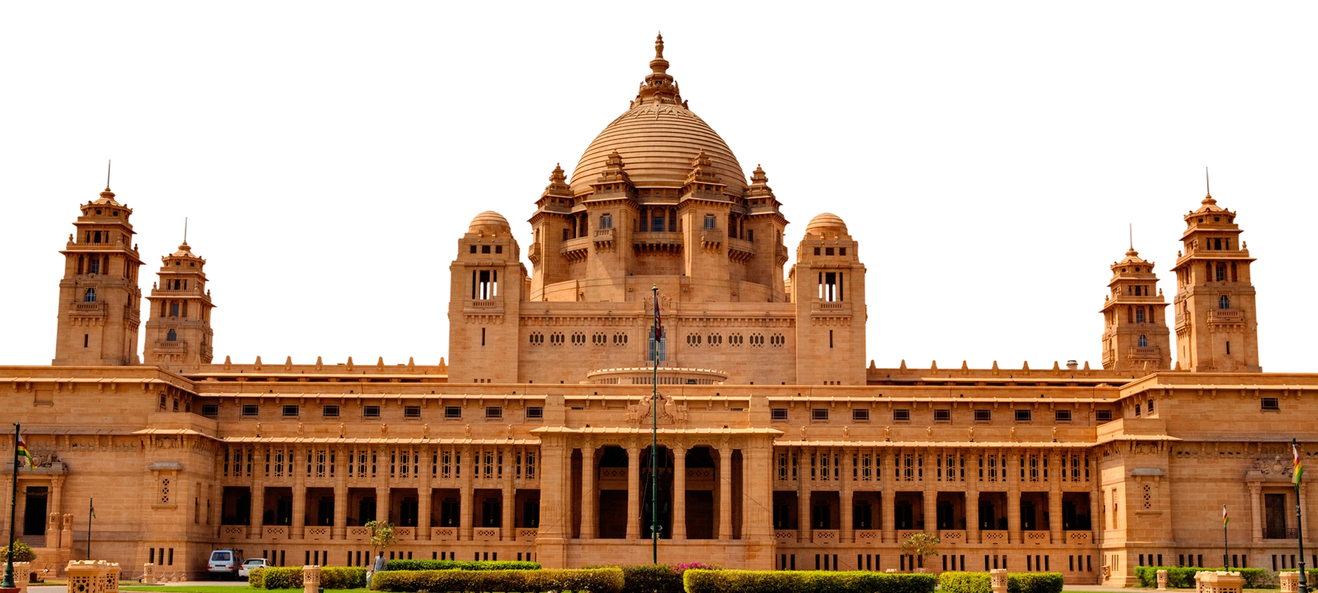 Majestic palace with domes and towers, nighttime.
