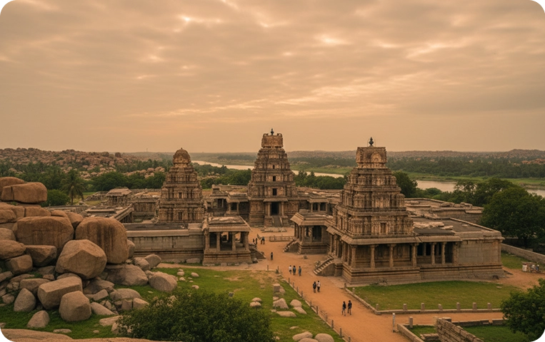 Ancient temple complex with stone structures.